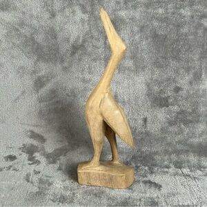 Vintage MCM Hand Carved Wooden Crane Heron Stylized Bird‎ Sculpture Unsigned